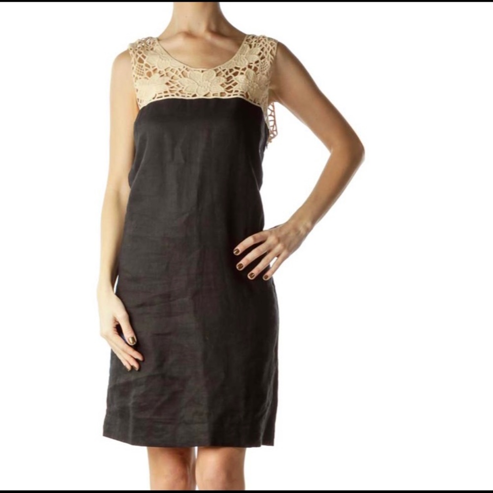 Ann Taylor Loft Linen Blend Black Beige Dress